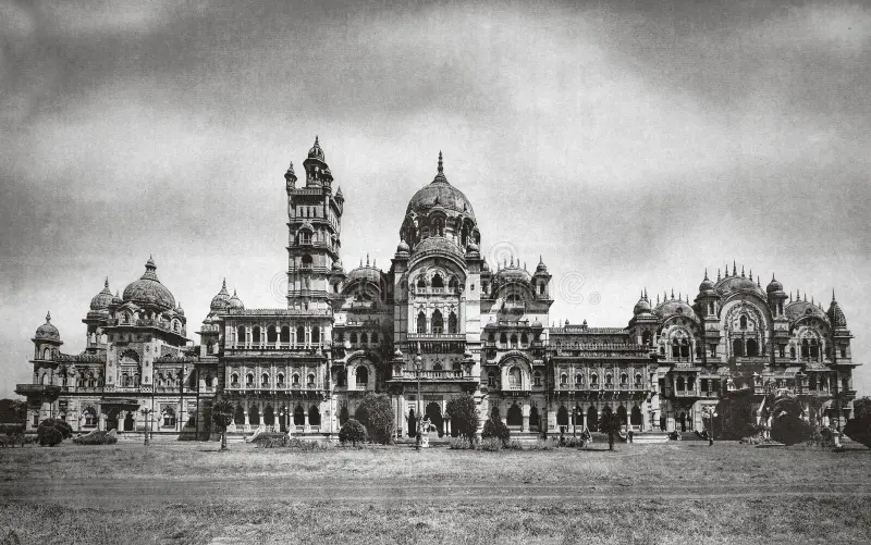 vintage-black-white-photo-lakshmi-vilas-palace-vadodara-baroda-gujarat-india-243629593 1